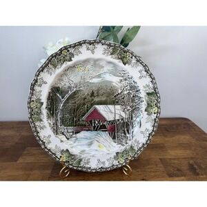 Vintage Johnson Bros Friendly Village Covered Bridge Platter England MCM Plate